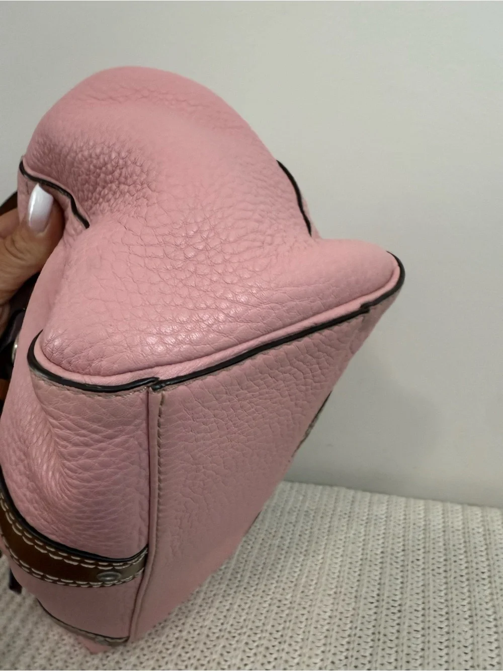 Coach Women's Chelsea Pink Leather Shoulder Bag Brown Strap Accents K0782-F10887